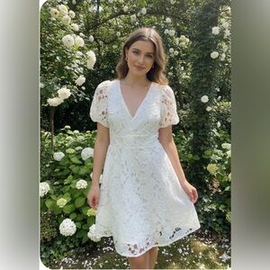 Francesca's Collections White Floral Lace Mini Dress